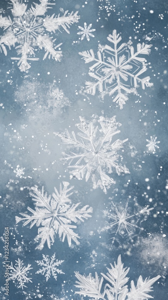 Delicate White Snowflakes Falling on a Blue Background Delicate White Snowflakes Falling on a Blue Background