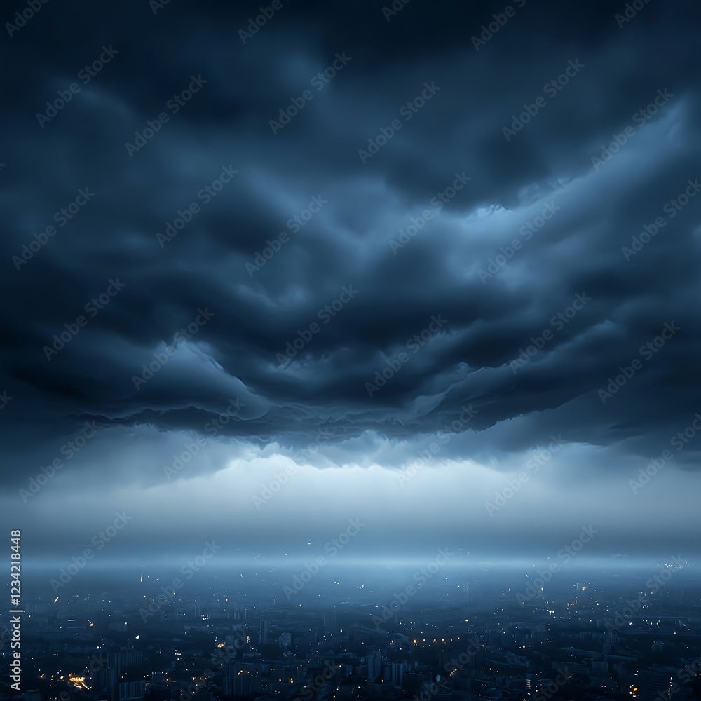 Obraz premium Dark Storm Clouds Over City at Night