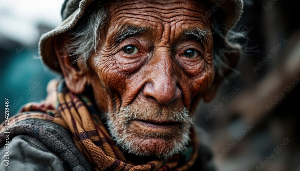 Elderly caucasian man with weathered face and hat Elderly caucasian man with weathered face and hat