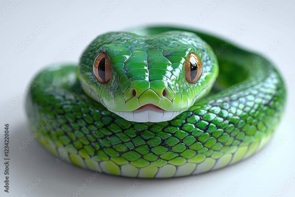 Obraz premium A close-up of a vibrant green snake with striking features.
