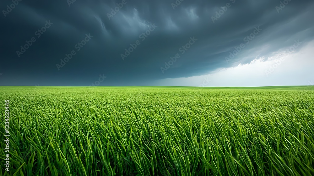 Fototapeta premium Dark Storm Clouds Over Lush Green Wheat Field