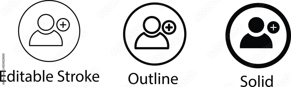 Set of icons add to friends. Add friends icon. Social media concept. Man icon in a circle. EDITABLE STROKE ICON, outline and filled web icons vector sign Set of icons add to friends. Add friends icon. Social media concept. Man icon in a circle. EDITABLE STROKE ICON, outline and filled web icons vector sign