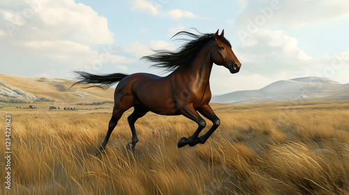 Wallpaper Mural Horse galloping through a field of tall green grass under a clear blue sky Torontodigital.ca