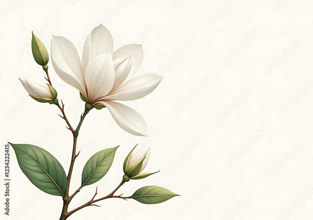 Obraz premium detailed botanical wedding invitations feature realistic spring flowers white magnolia
