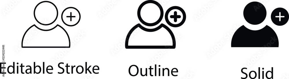 Set of icons add to friends. Add friends icon. Social media concept. Man icon in a circle. EDITABLE STROKE ICON, outline and filled web icons vector sign Set of icons add to friends. Add friends icon. Social media concept. Man icon in a circle. EDITABLE STROKE ICON, outline and filled web icons vector sign