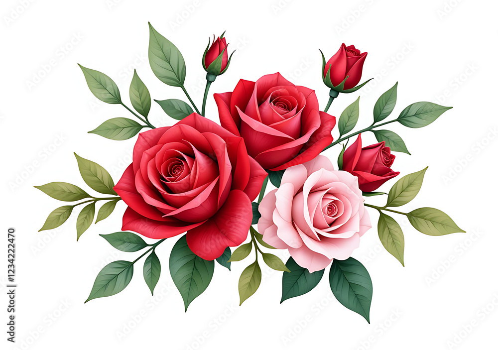 digital rose bouquet red pink green elements white background created using mix digital watercolor digital rose bouquet red pink green elements white background created using mix digital watercolor