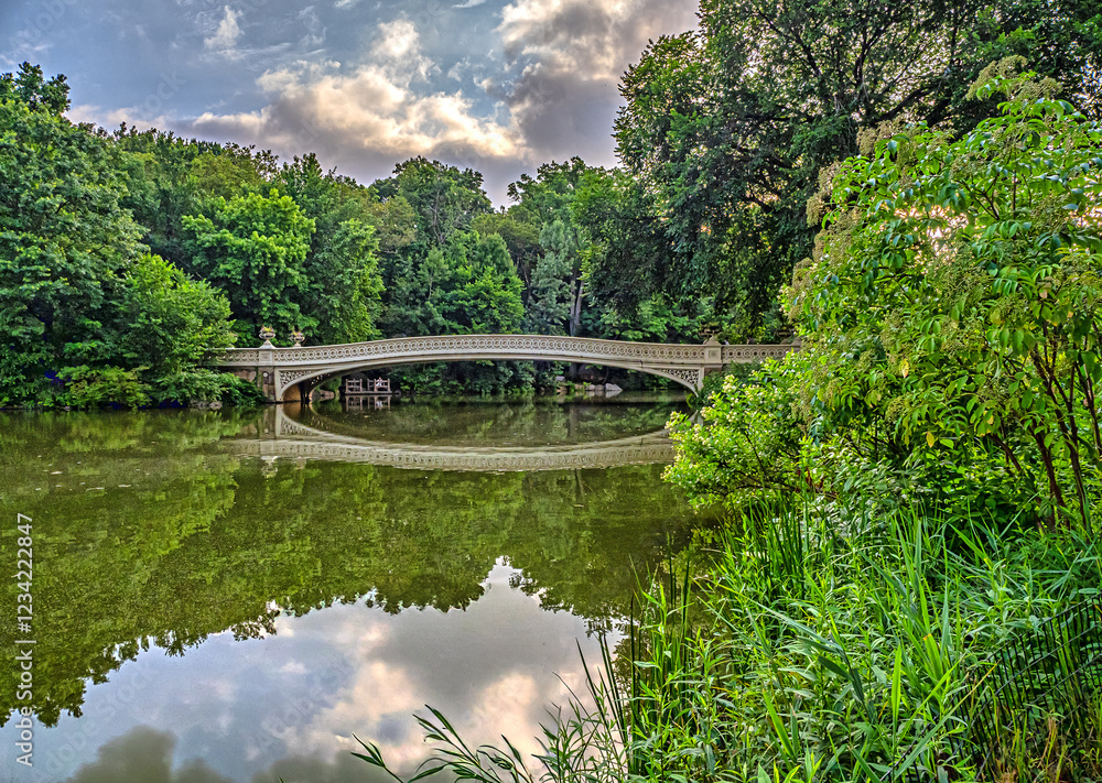Bow bridge in summer, early morning,summer Bow bridge in summer, early morning,summer
