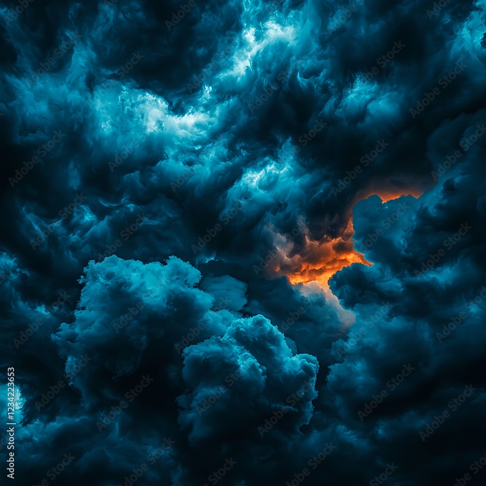 Fototapeta premium Dark Storm Cloudscape with Orange Glow