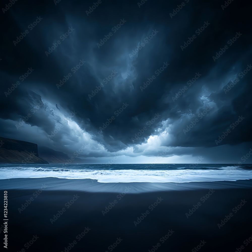 Fototapeta premium Dark Stormy Clouds Over a Coastal Beach