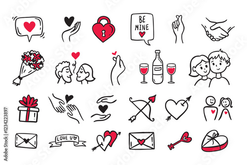 Doodle Love Network Icons, Valentine's Day Outline Illustration