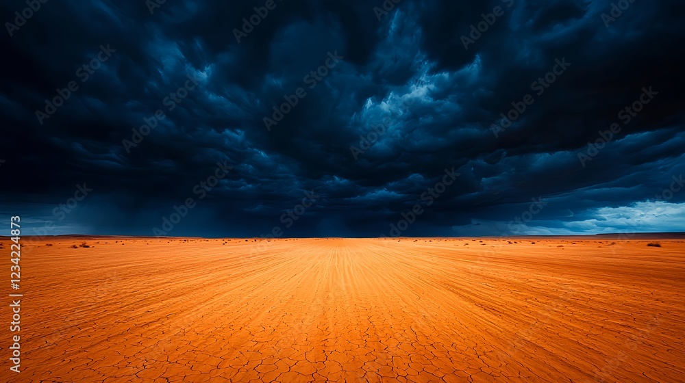Naklejka premium Dark Stormy Clouds Over Orange Desert Sand