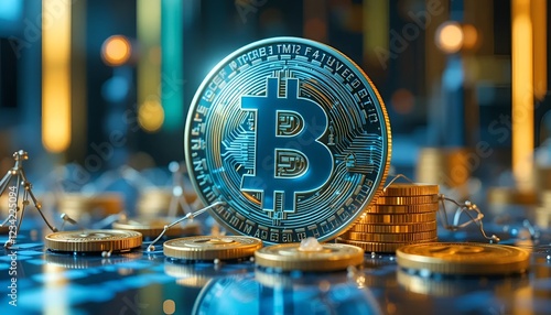 A futuristic representation of digital currency and blockchain technology.