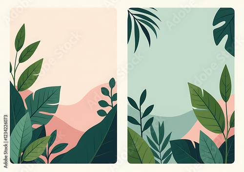 Wallpaper Mural flat plant posters gradient abstract look vector covers featuring floral frames jungle elements landscape design Torontodigital.ca