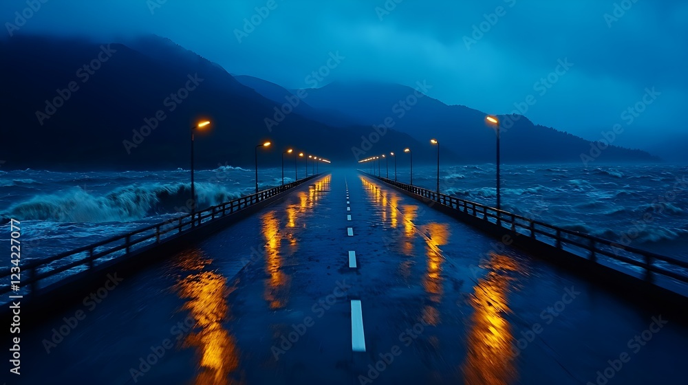 Obraz premium Dark Stormy Night Ocean Road