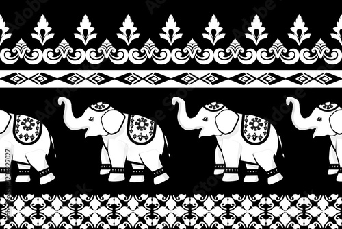 Black Thai elephant border, ethnic  pattern, ornament, Thai traditional style, illustration design for background,carpet,wrapping, textile, silk, fabric,trousers.