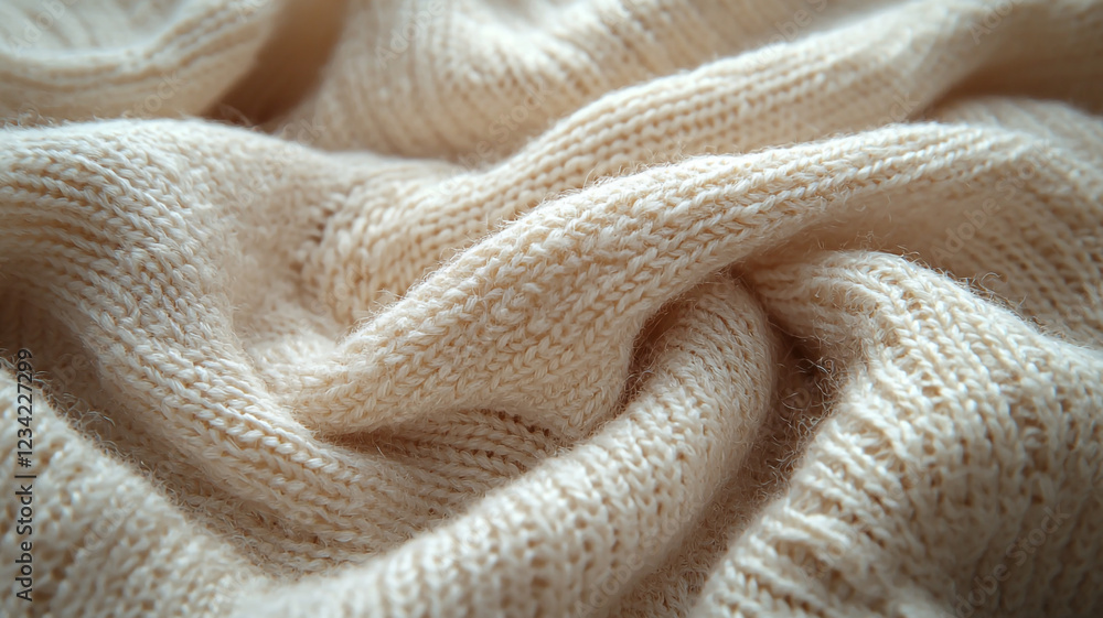 Soft Cream Knit Fabric Texture Cozy Wool Background Warm Beige Yarn Detail Soft Cream Knit Fabric Texture Cozy Wool Background Warm Beige Yarn Detail