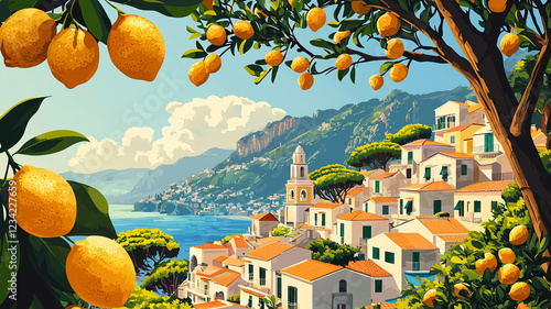 Wallpaper Mural Coastal Italian Village Lemon Trees Mediterranean Sea Sunny Day Scenic View Torontodigital.ca