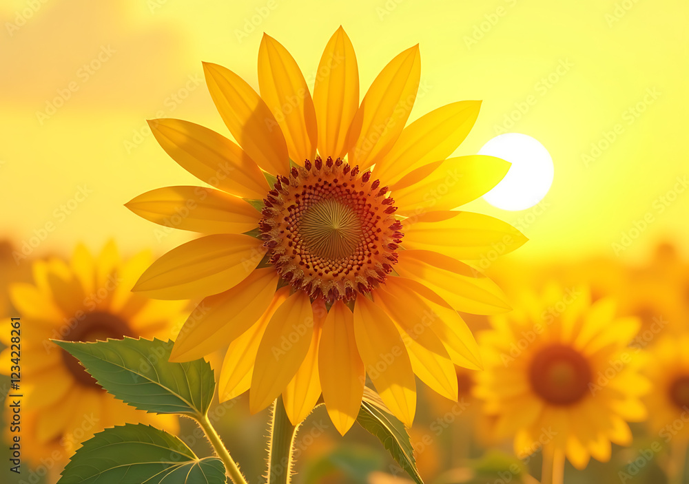 Fototapeta premium golden petals unfolding warm sunlight sunflower peak hour