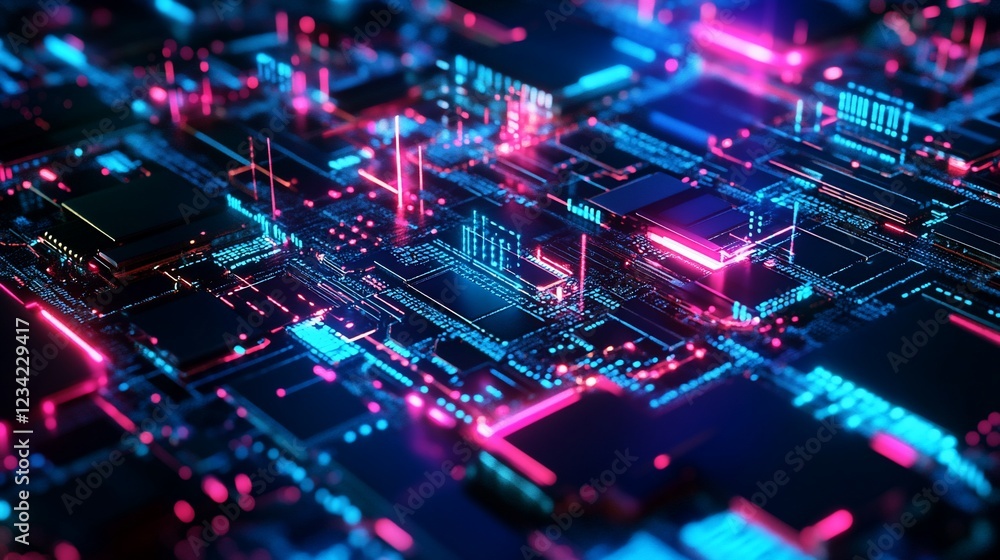Abstract Neon Circuit Board Digital Technology Abstract Neon Circuit Board Digital Technology