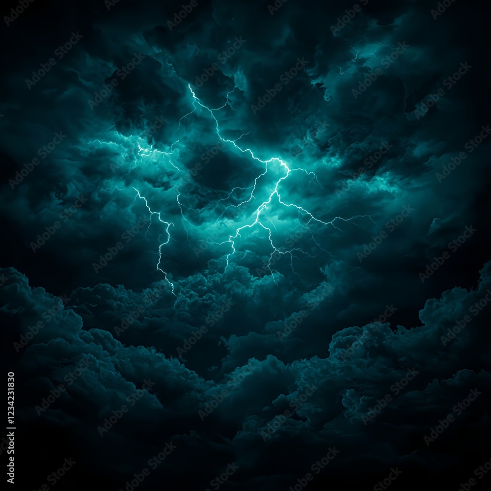 Fototapeta premium Dark Teal Night Sky with Lightning