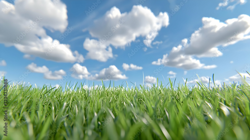Fototapeta premium Green grass field under a bright summer sky
