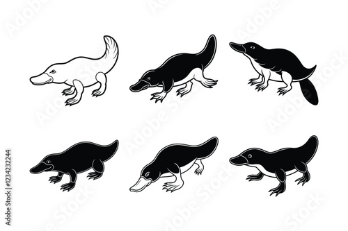 Platypus (Ornithorhynchus anatinus) animal design, labeled line art vector art illustration. photo