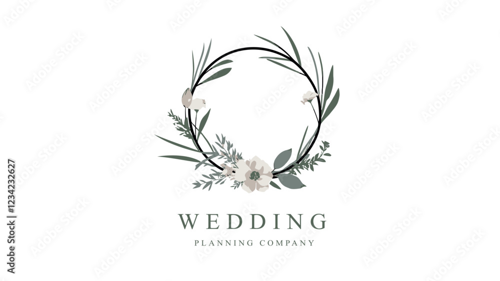 Fototapeta premium Elegant Wedding Planning Logo with Floral Wreath Design