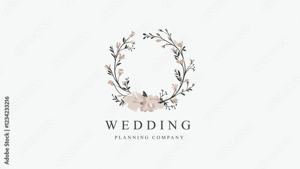 Elegant Wedding Planning Logo with Floral Wreath Design Elegant Wedding Planning Logo with Floral Wreath Design