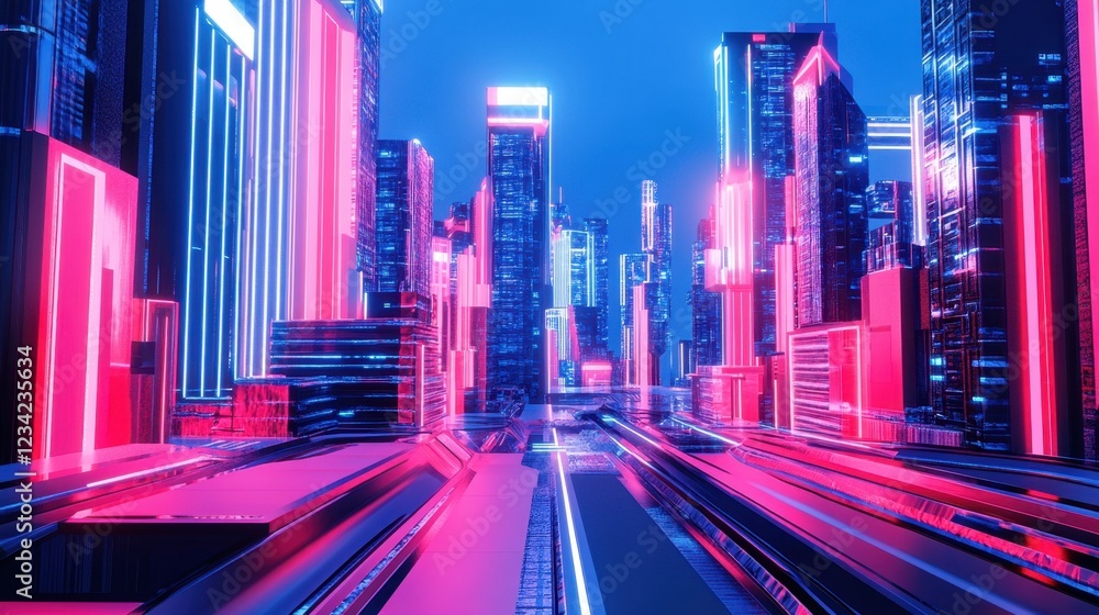 Fototapeta premium A conceptual D rendering of a future technology-driven world.