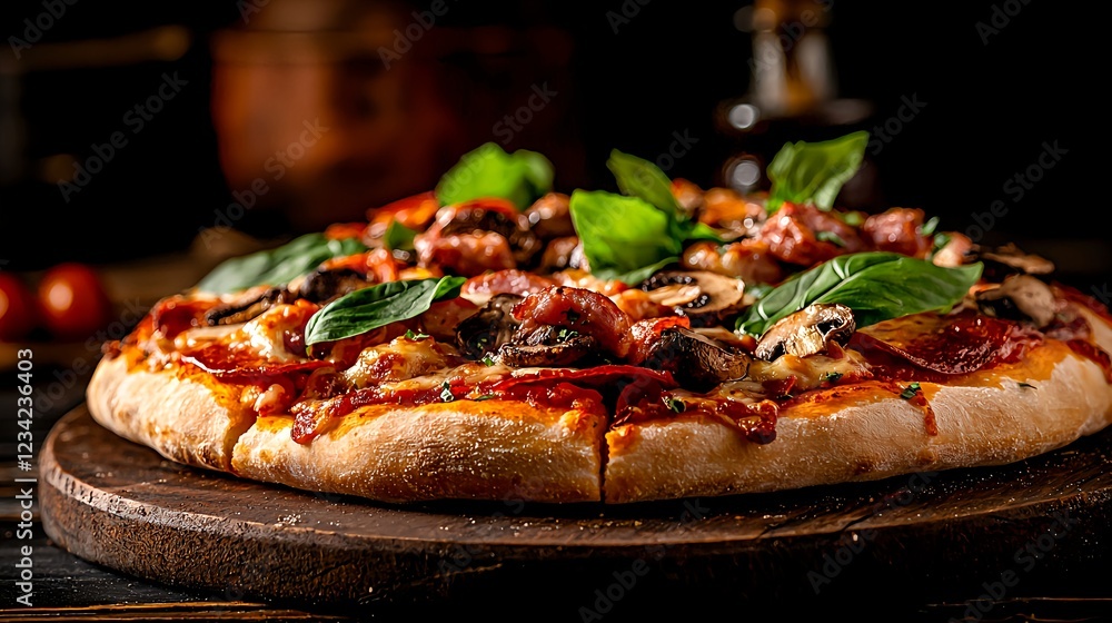 Delicious Homemade Pizza with Mushrooms and Sausage Delicious Homemade Pizza with Mushrooms and Sausage