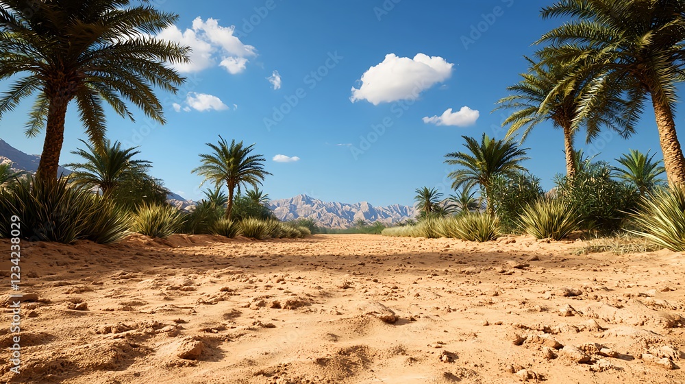 Desert Oasis Landscape with Palm Trees Desert Oasis Landscape with Palm Trees