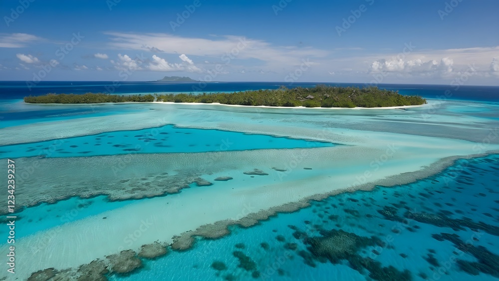 Obraz premium Experience the breathtaking aerial view of a stunning tropical island and its vibrant coral reef