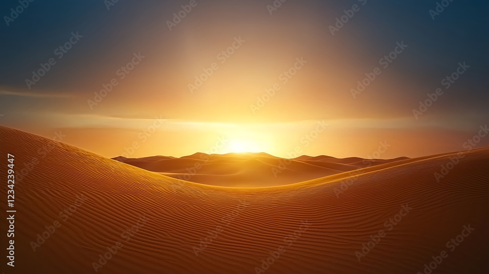 Desert Sunset Landscape with Golden Sand Dunes Desert Sunset Landscape with Golden Sand Dunes