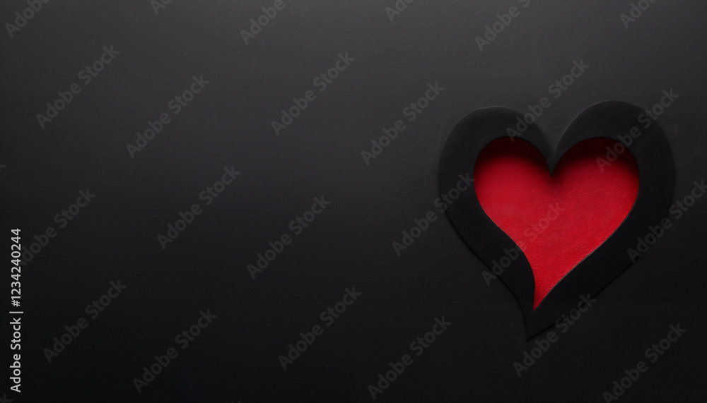 abstract dark background for Valentine day holiday, red heart shape on a black backdrop with copy space abstract dark background for Valentine day holiday, red heart shape on a black backdrop with copy space