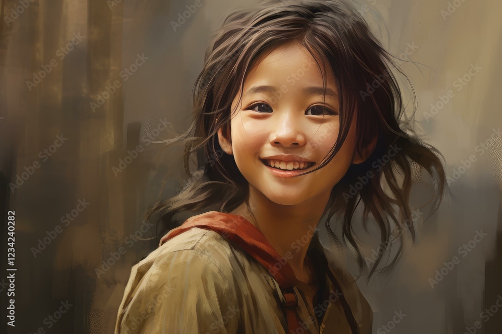 Adorable asian girl with a captivating smile, radiating happiness and joy in a heartwarming portrait Adorable asian girl with a captivating smile, radiating happiness and joy in a heartwarming portrait