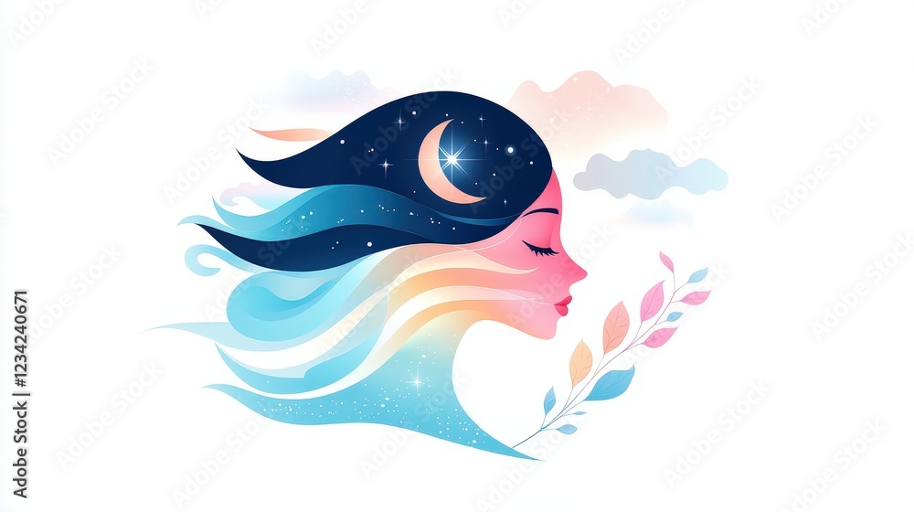 A striking flat vector design of a mermaid silhouette, her form flowing elegantly through the water, capturing the magical and graceful essence of mermaid lore