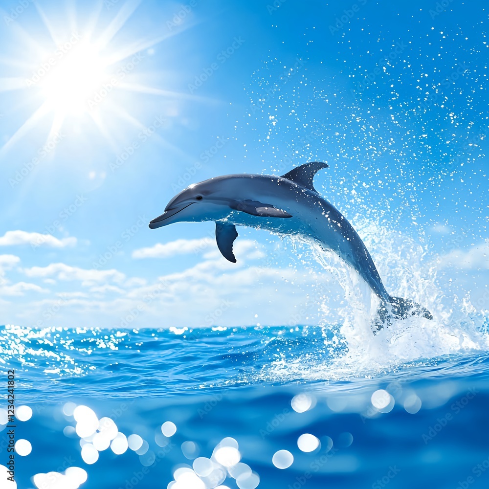 Fototapeta premium Dolphin Leaping in a Sunny Ocean