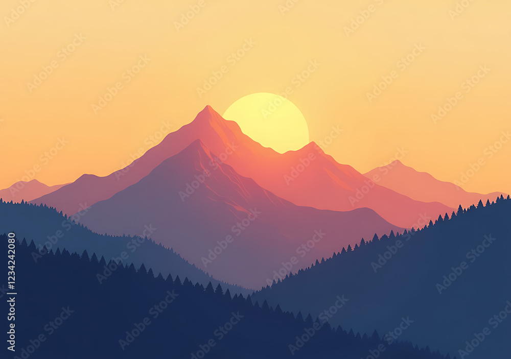 Obraz premium softly fading mountain peaks warm golden light setting