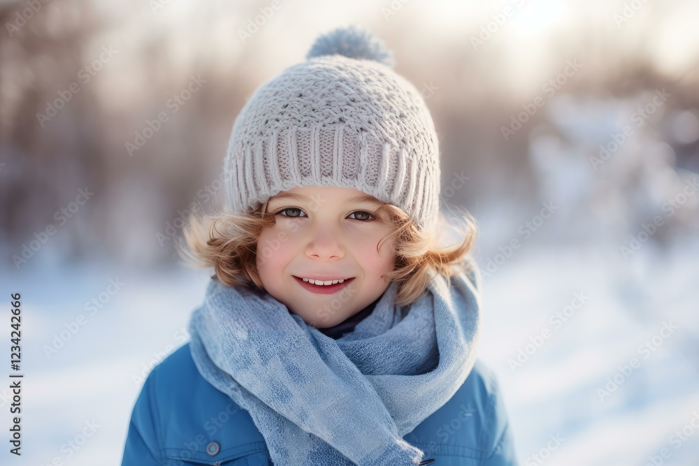 Portrait of adorable smiling child wearing warm winter clothes enjoying a snowy winter day outdoors Portrait of adorable smiling child wearing warm winter clothes enjoying a snowy winter day outdoors