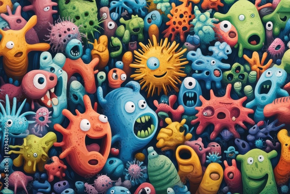 Fototapeta premium A vibrant collection of colorful cartoon microbes