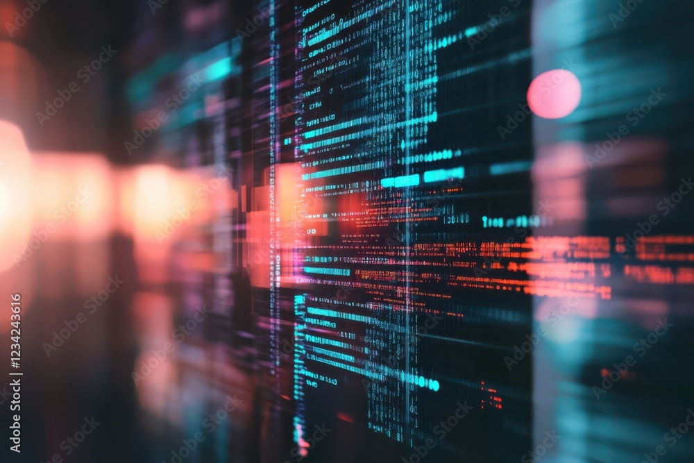 Transparent digital screen showcasing AI code with real-time processing effects Transparent digital screen showcasing AI code with real-time processing effects