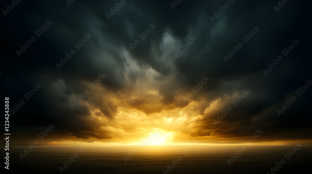 Obraz premium Dramatic Dark Clouds Sunset Over Ocean