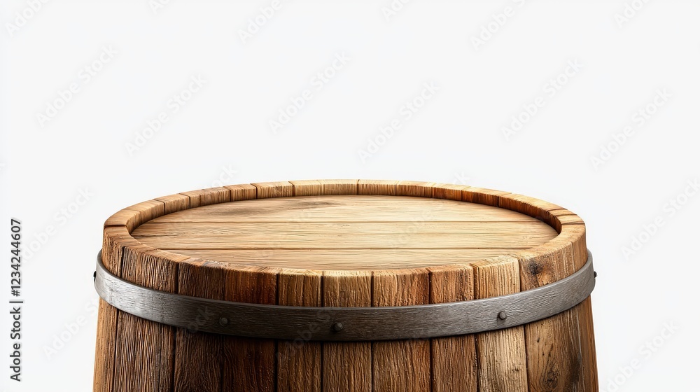 Whiskey Barrel Isolated: A close-up of a whiskey barrel isolated on a white background, showcasing its rustic texture and sturdy wooden construction, evoking a sense of tradition and craftsmanship. Whiskey Barrel Isolated: A close-up of a whiskey barrel isolated on a white background, showcasing its rustic texture and sturdy wooden construction, evoking a sense of tradition and craftsmanship.