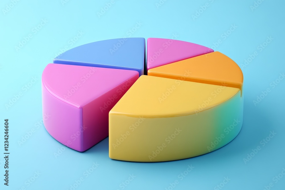 Colorful pie chart model displaying various segments on a light blue background for educational purposes Colorful pie chart model displaying various segments on a light blue background for educational purposes