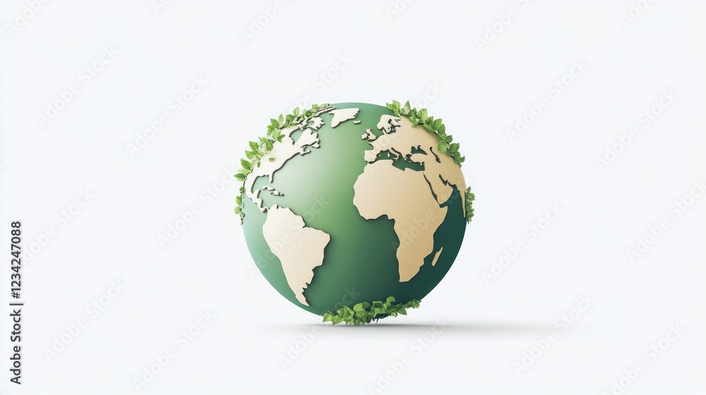Green Earth Globe Surrounded by Lush Leaves and Plants Representing Nature Green Earth Globe Surrounded by Lush Leaves and Plants Representing Nature