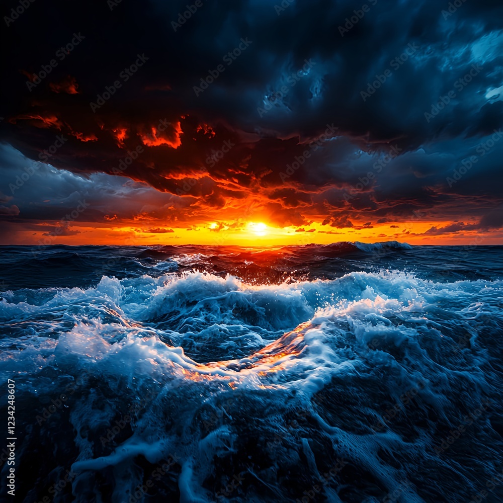 Fototapeta premium Dramatic Ocean Waves at Sunset with Dark Clouds