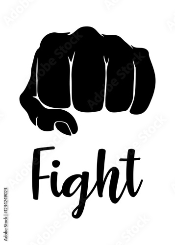 Logo artes marciales. Silueta de puño cerrado con palabra Fight