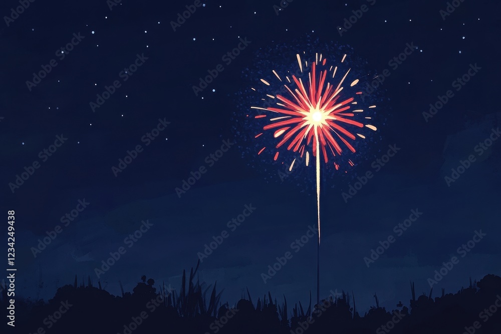 A Single Firework Explodes Against The Night Sky A Single Firework Explodes Against The Night Sky