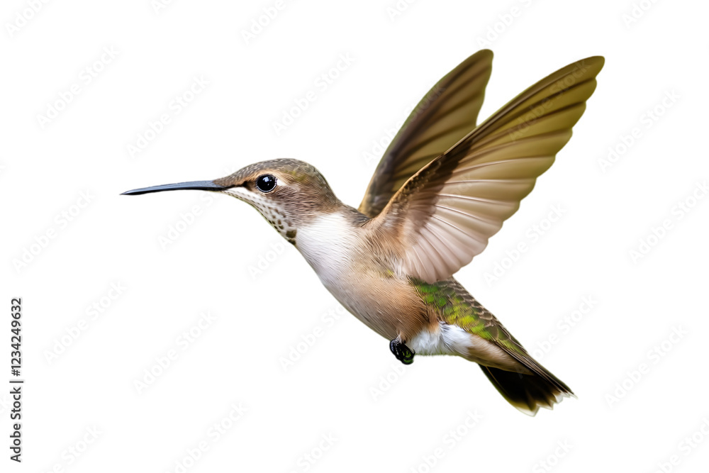 A tiny hummingbird hovering near a flower, with its wings beating rapidly. Transparent background
A tiny hummingbird hovering near a flower, with its wings beating rapidly. Transparent background