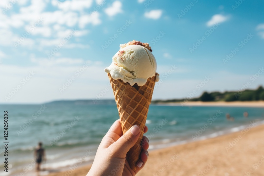Fototapeta premium Ice cream dessert holding beach.